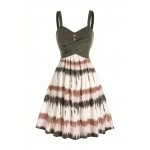 Tie Dye Print Fake Button Dress, Casual Sleeveless Backless For Summer, Women's Clothing