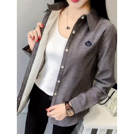 Button Front Embroidered Shirt, Casual Long Sleeve Shirt For Fall & Winter, Women's Clothing