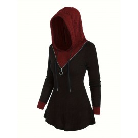 Color Block Zipper Hoodie, Casual Long Sleeve Drawstring Hoodies Sweatshirt, Women's Clothing