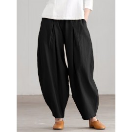 Elastic High Waist Pants, Casual Solid Pants For Spring & Summer, Women's Clothing