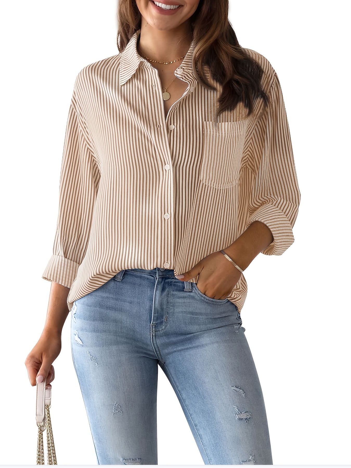 womens loose striped blouse crew neck long sleeve blouse casual every day blouse womens clothing details 10