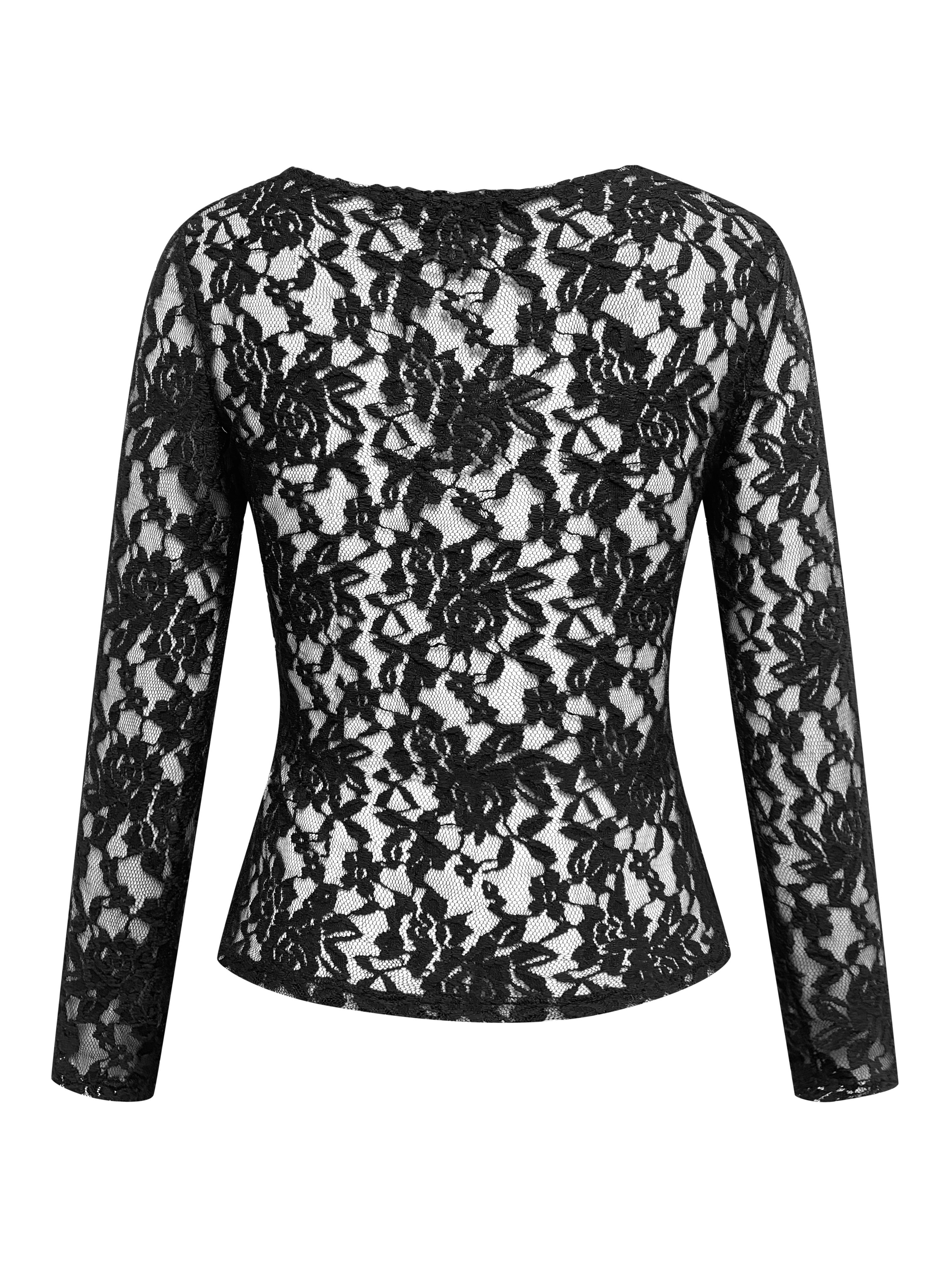 solid lace blouse elegant v neck long sleeve slim blouse womens clothing details 0