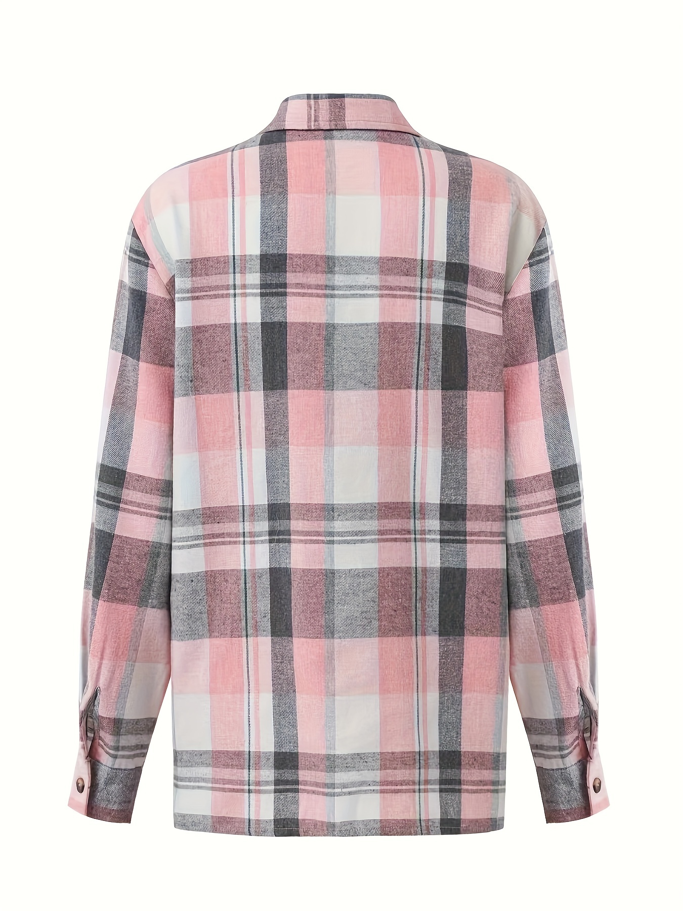 plaid print simple shirt casual button front long sleeve shirt womens clothing details 0