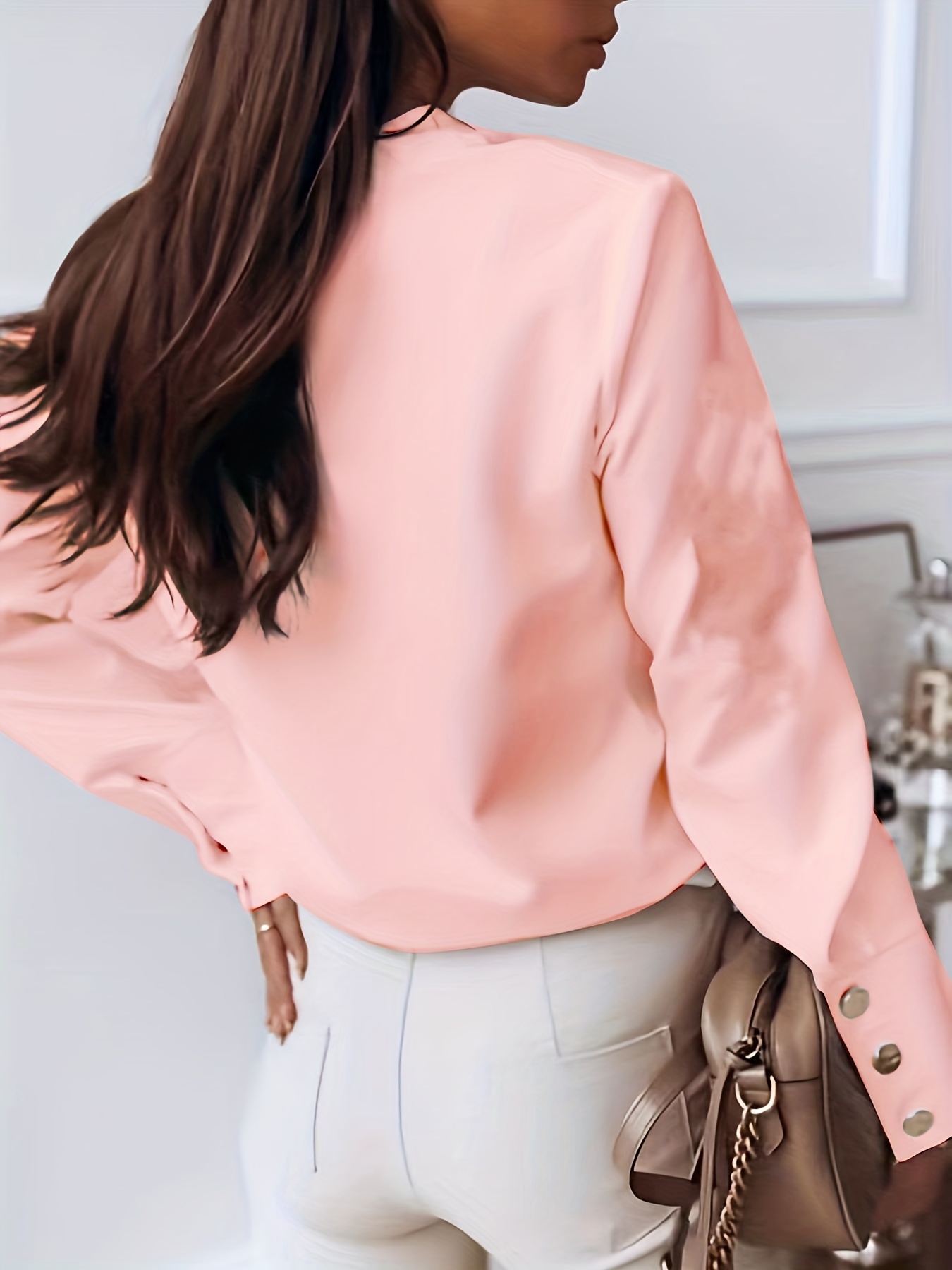solid button front blouse casual long sleeve versatile blouse womens clothing details 4