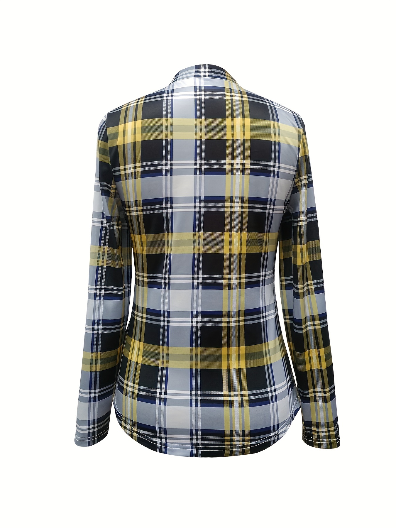 plaid print tie front blouse casual long sleeve blouse for spring fall womens clothing details 4