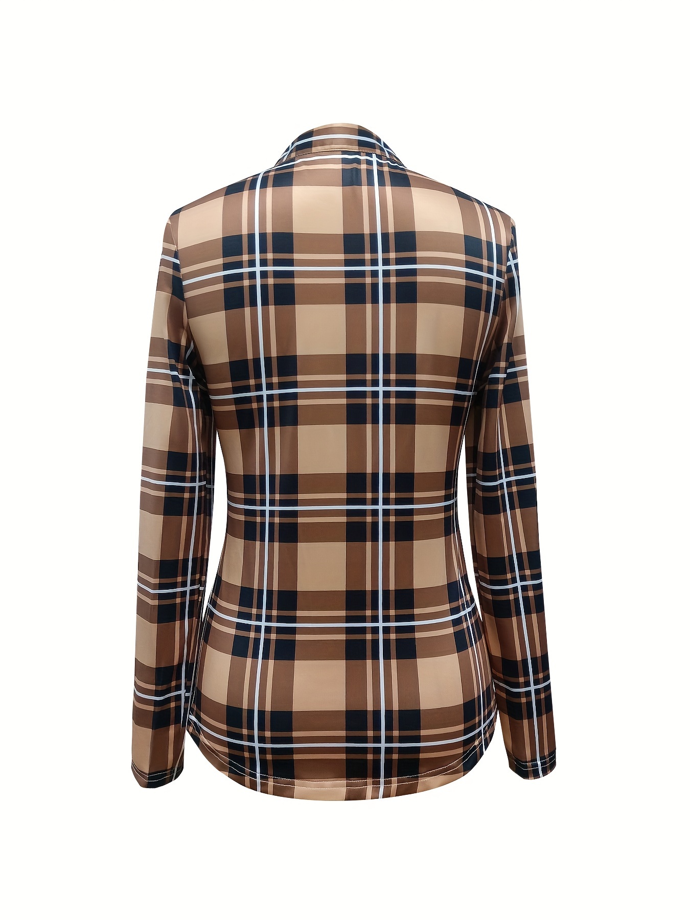 plaid print tie front blouse casual long sleeve blouse for spring fall womens clothing details 6