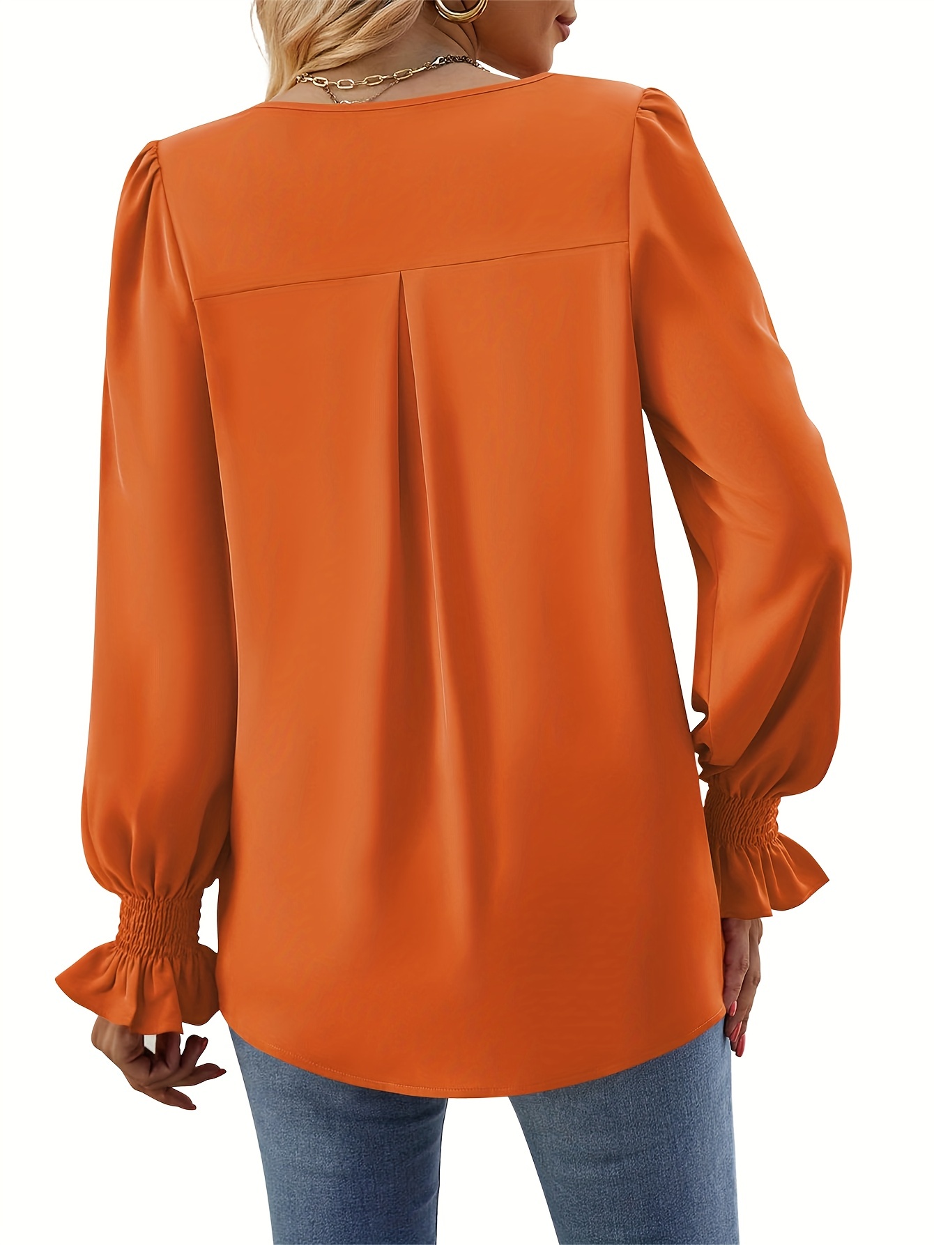 solid v neck simple blouse elegant long sleeve ruched blouse womens clothing details 32