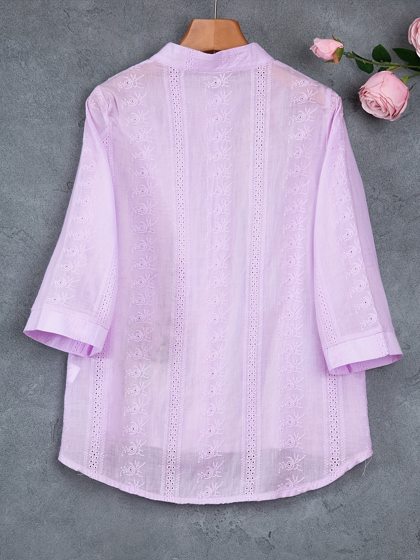 eyelet floral blouse elegant button front blouse for spring summer womens clothing details 1