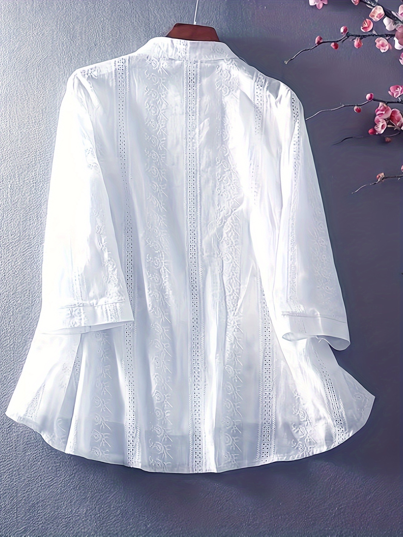 eyelet floral blouse elegant button front blouse for spring summer womens clothing details 5