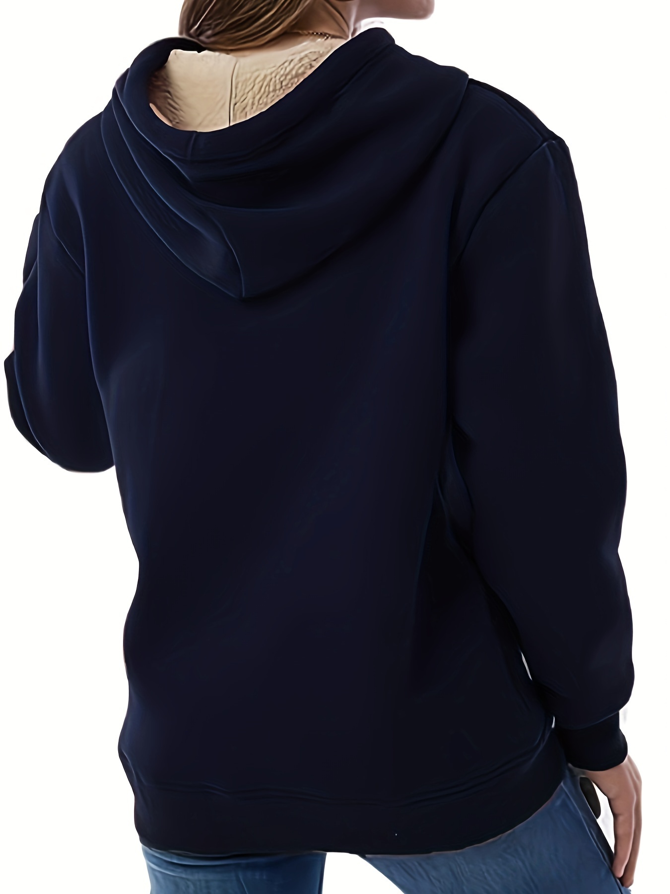 solid kangaroo pocket hoodie casual long sleeve hoodie for fall winter womens clothing details 0