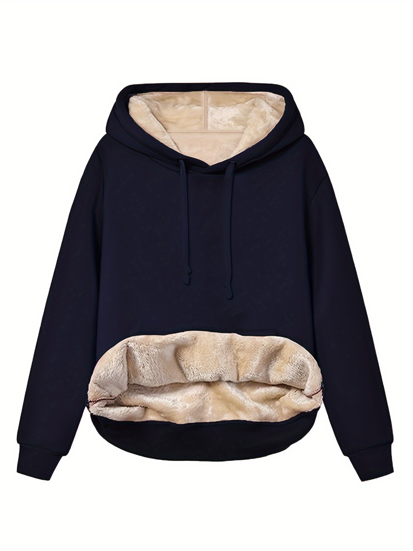 solid kangaroo pocket hoodie casual long sleeve hoodie for fall winter womens clothing details 1