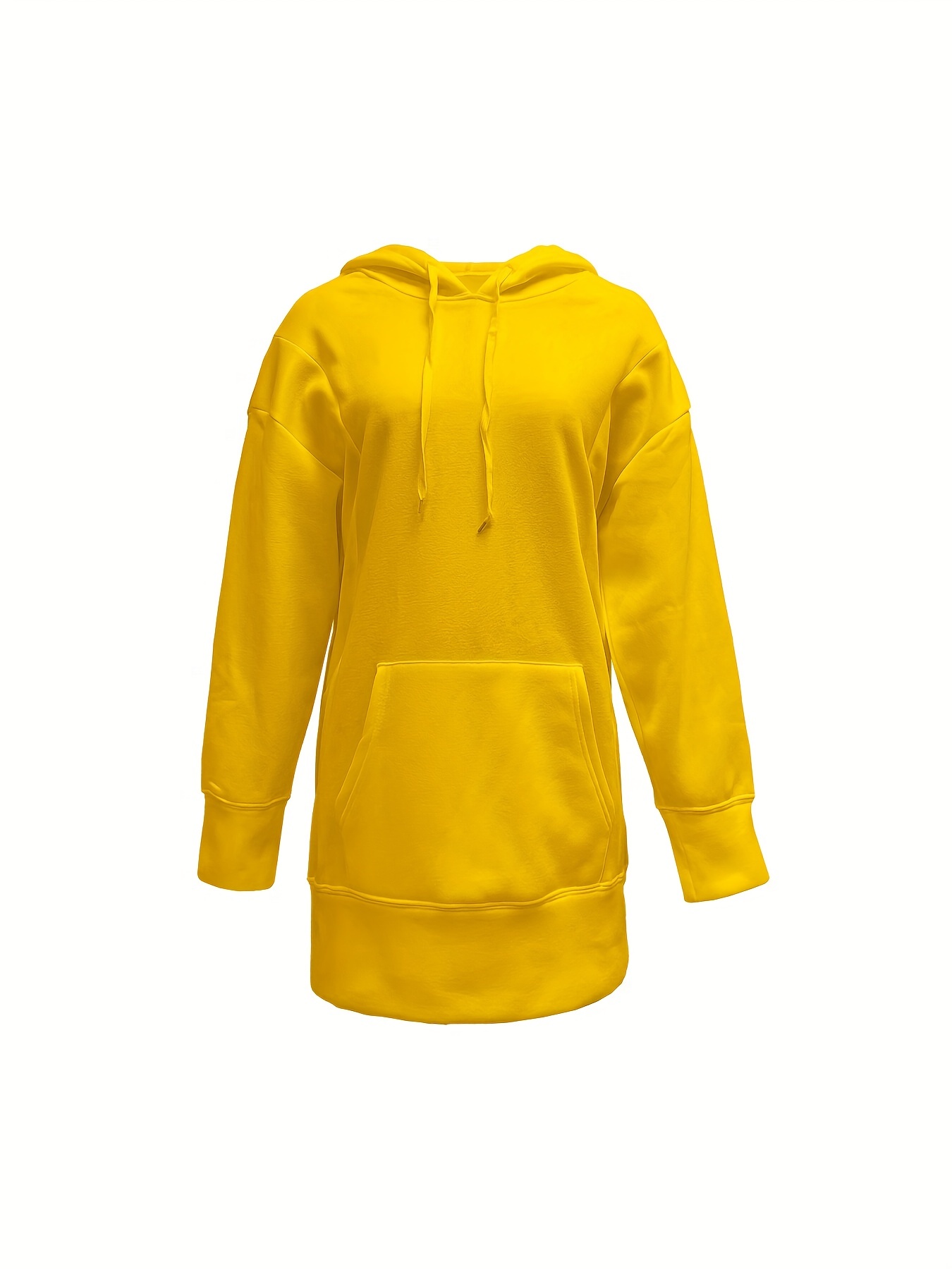 solid color kangaroo pocket hoodie casual long sleeve thigh length drawstring hoodie sweatshirt womens clothing details 6