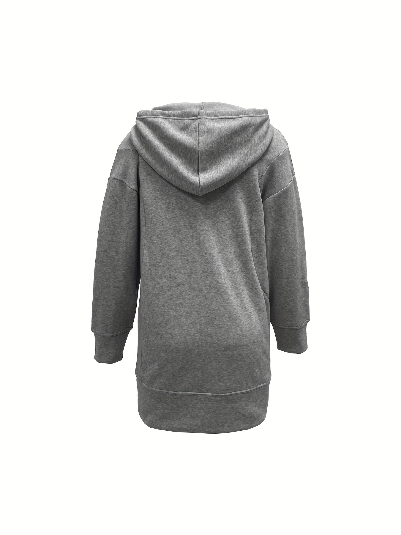 solid color kangaroo pocket hoodie casual long sleeve thigh length drawstring hoodie sweatshirt womens clothing details 26