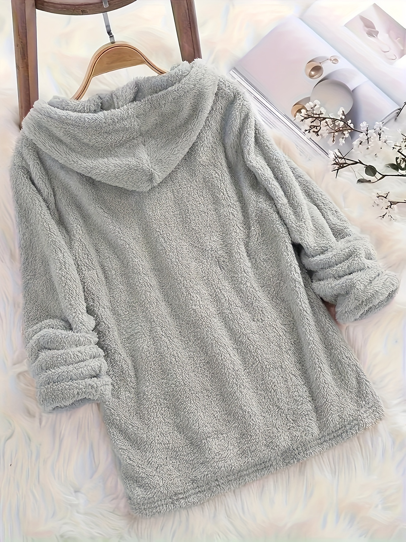 im cold letter print fuzzy hoodie casual long sleeve oversized sweatshirt womens clothing details 0