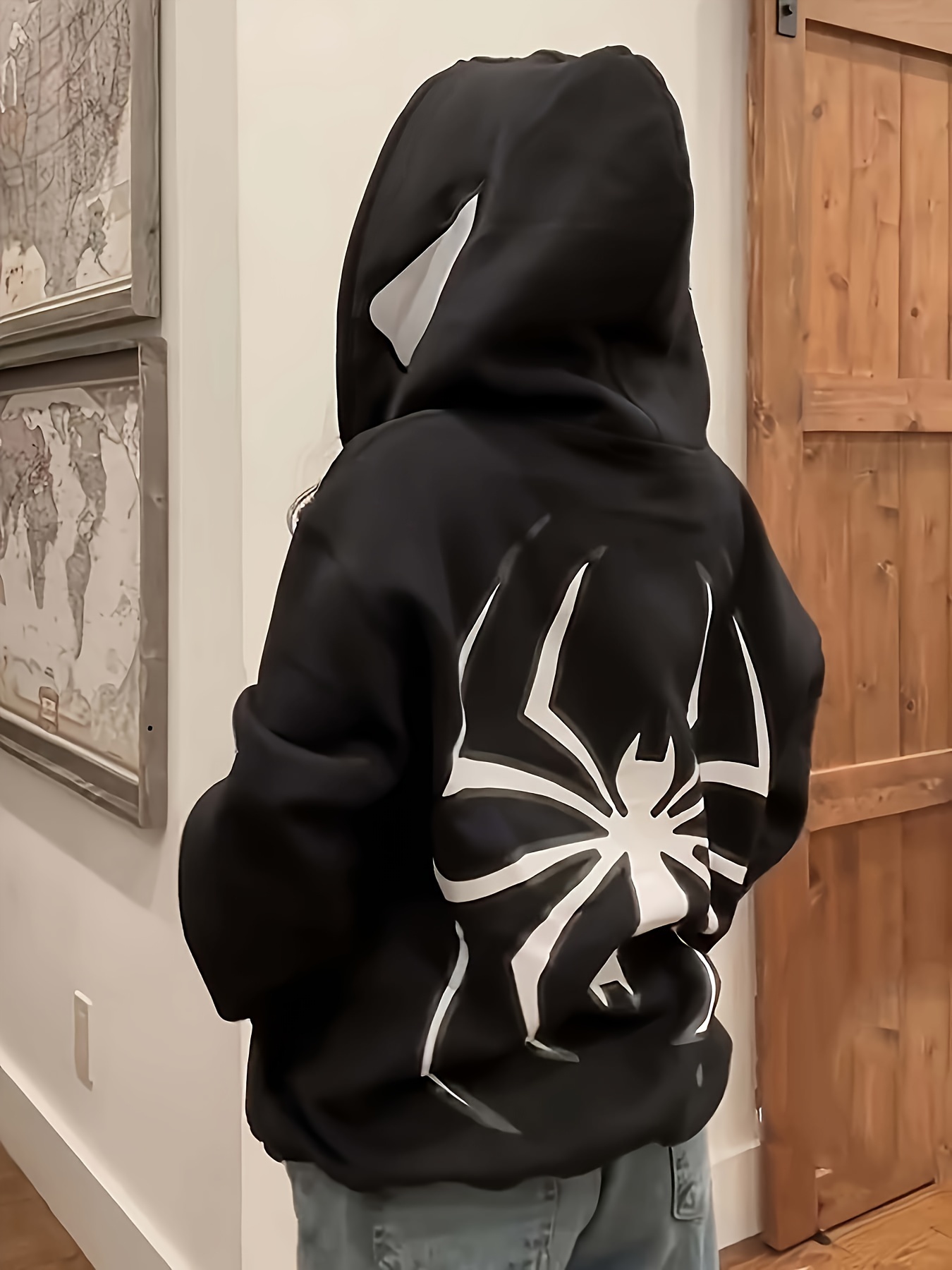 spider letter print zip up hoodie casual long sleeve hoodie jacket womens clothing details 1