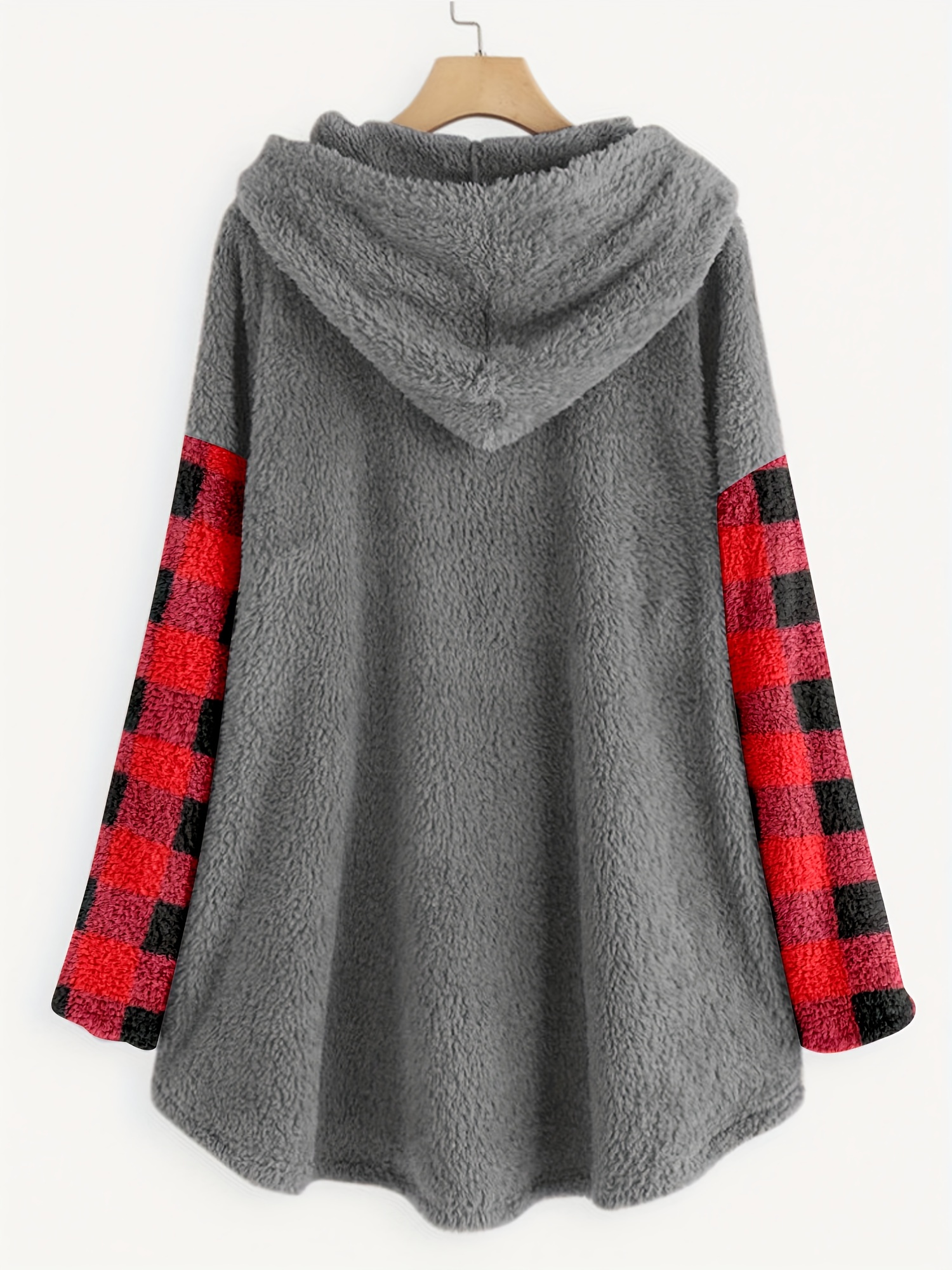 letter print fleece loose hoodie casual button long sleeve warm sweatshirt womens clothing details 1
