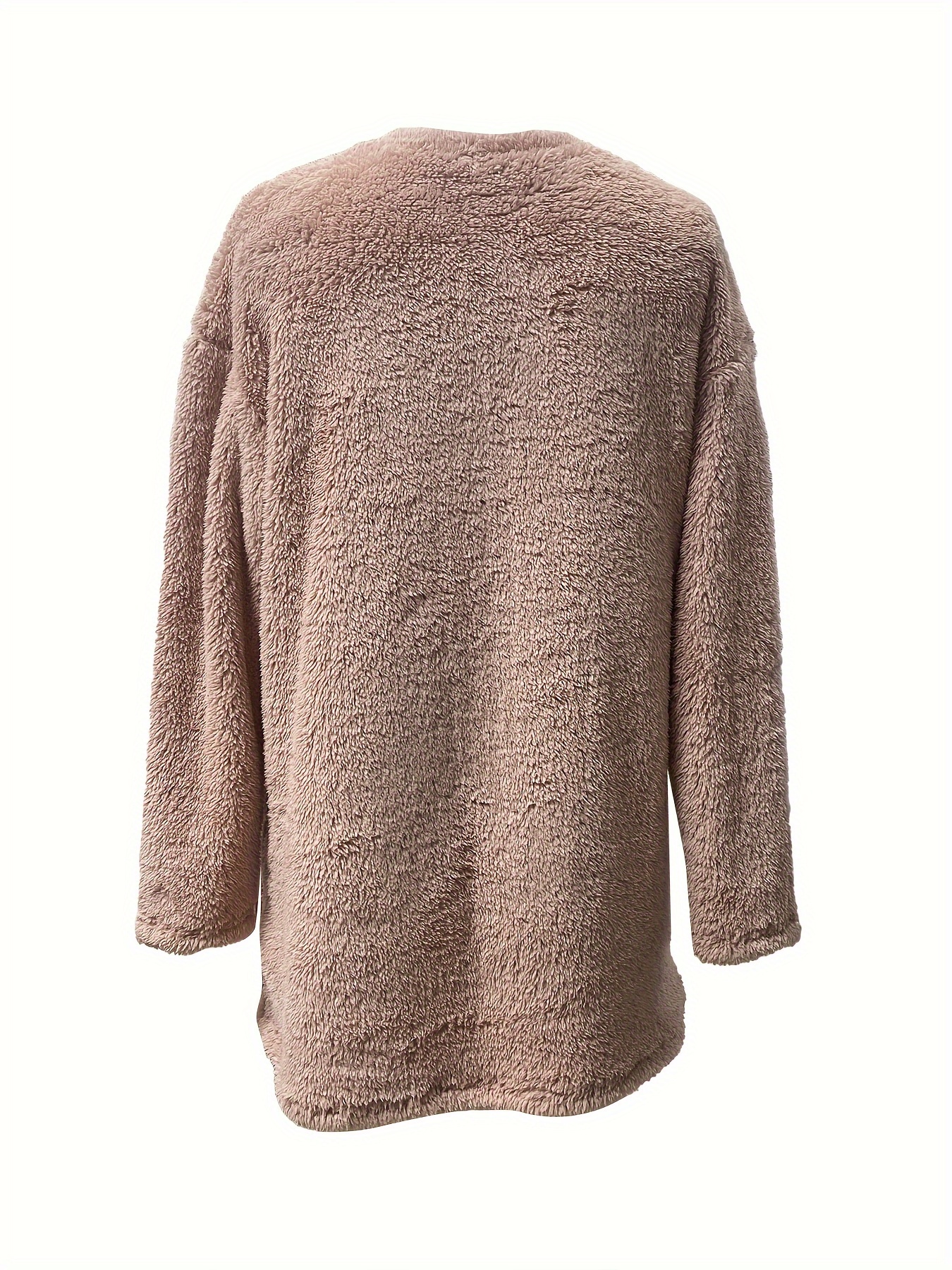 letter print patched pockets sweatshirt casual drop shoulder button decor plush sweatshirt womens clothing details 6