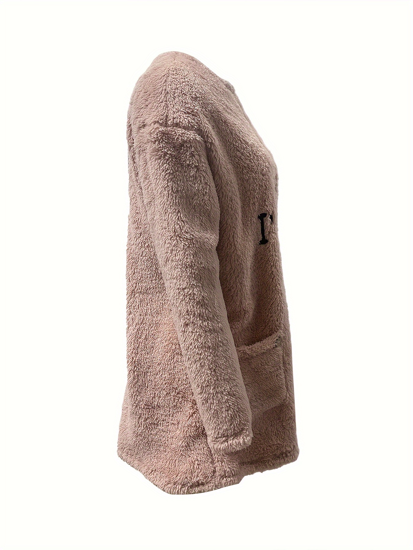 letter print patched pockets sweatshirt casual drop shoulder button decor plush sweatshirt womens clothing details 9