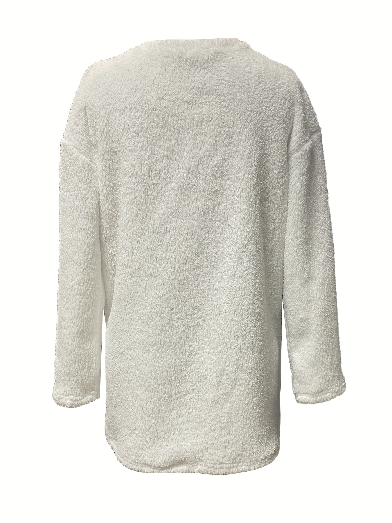 letter print patched pockets sweatshirt casual drop shoulder button decor plush sweatshirt womens clothing details 11
