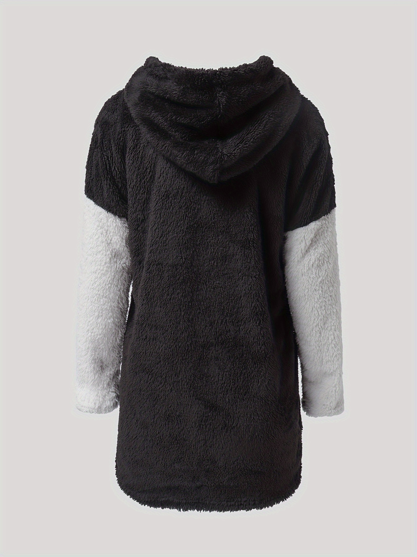 letter print color block teddy hoodie casual long sleeve plush hoodie sweatshirt womens clothing details 0