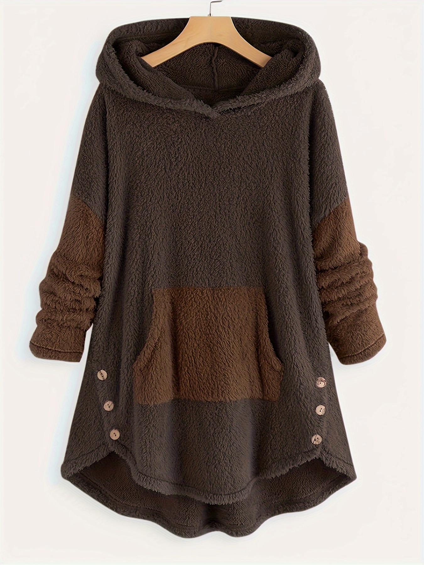 color block kangaroo pocket hoodie long sleeve thermal hoodies sweatshirt womens clothing details 5