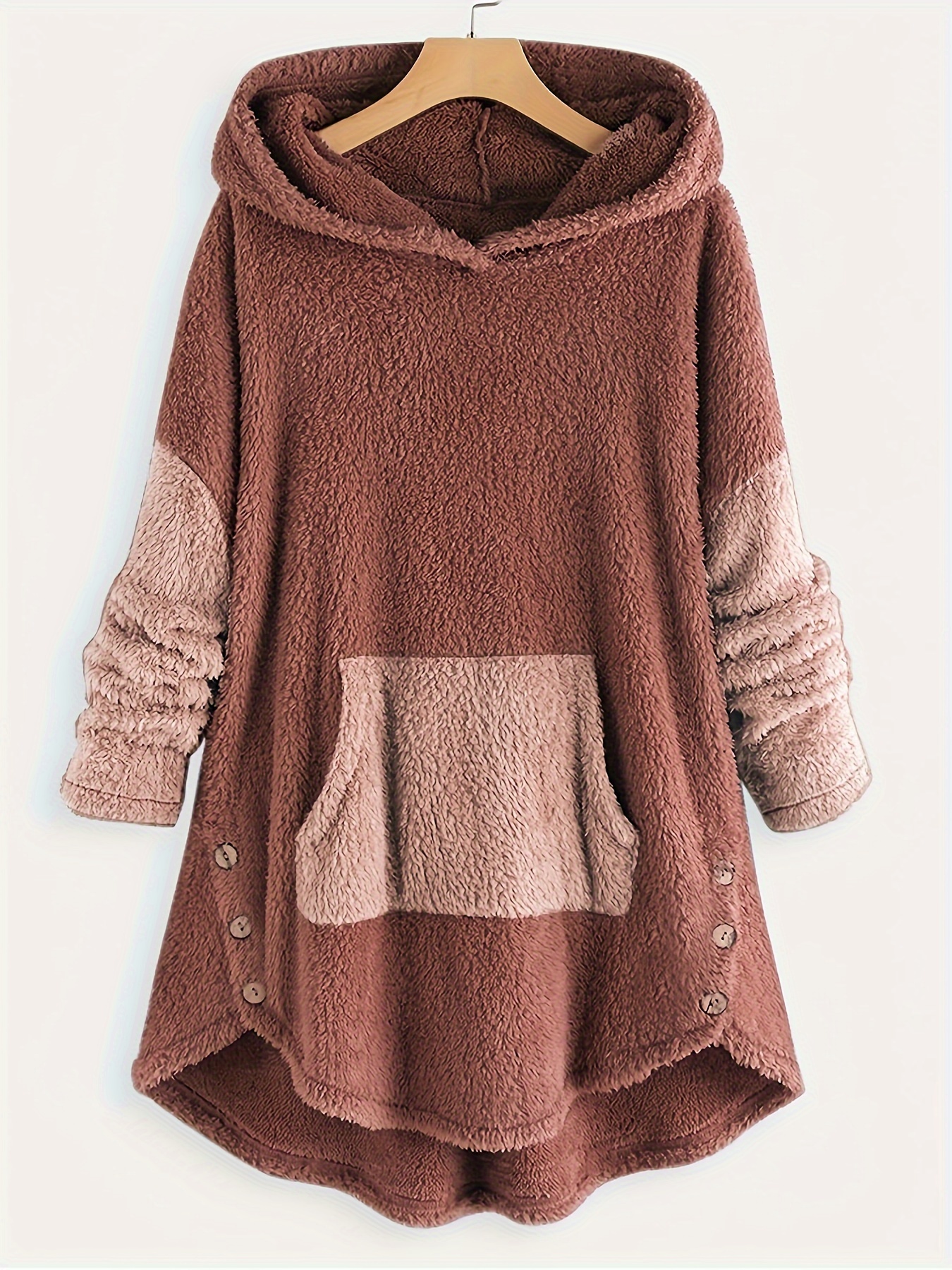 color block kangaroo pocket hoodie long sleeve thermal hoodies sweatshirt womens clothing details 16