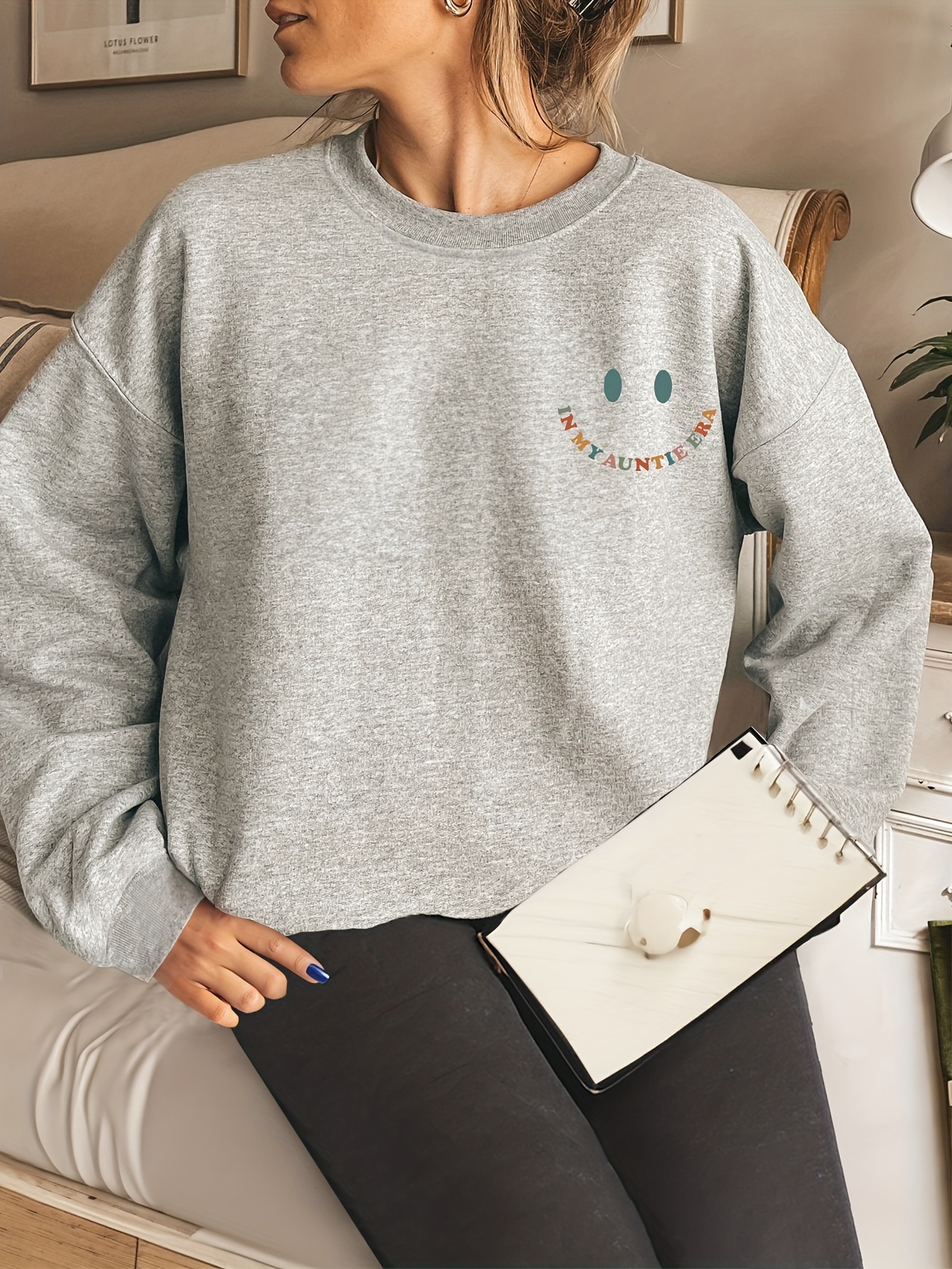 letter print pullover sweatshirt casual long sleeve crew neck sweatshirt for fall winter womens clothing details 1