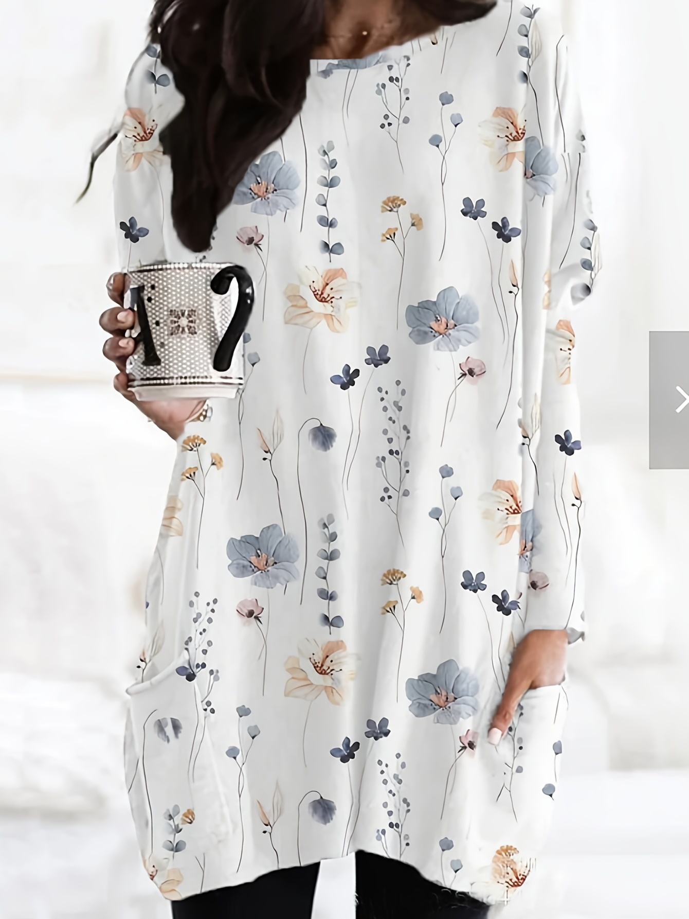 cat print crew neck baggy dress casual long sleeve pocket dress for spring fall womens clothing details 0