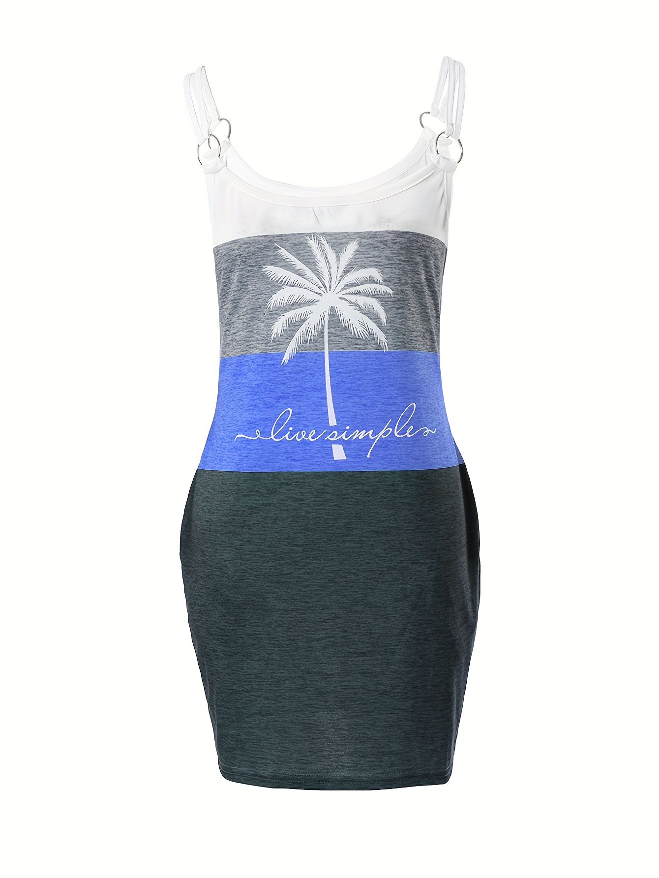 color block coconut tree print cami dress casual spaghetti strap dress womens clothing details 1