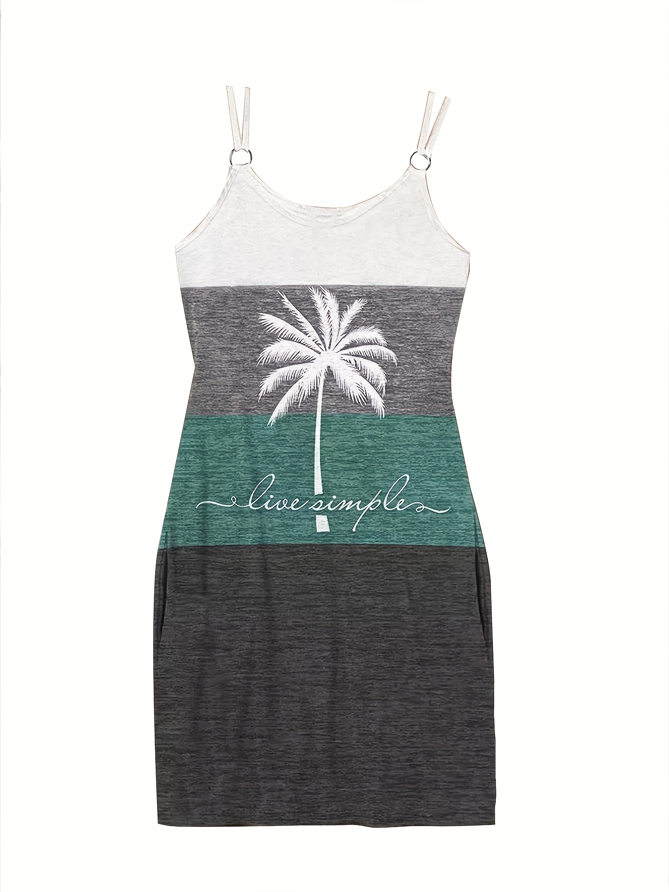 color block coconut tree print cami dress casual spaghetti strap dress womens clothing details 9