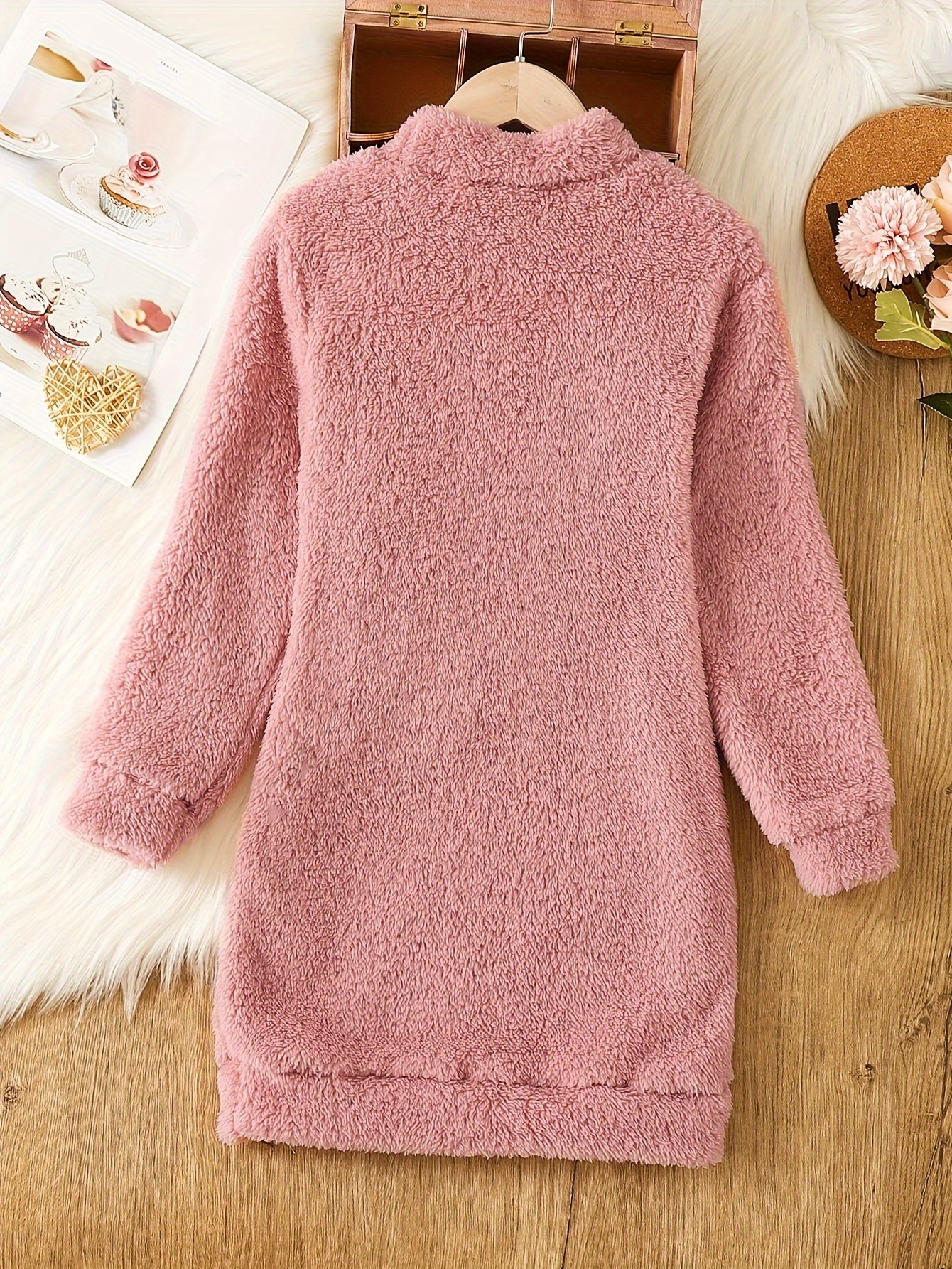 solid fuzzy mock neck dress, solid fuzzy mock neck dress casual long sleeve dress for fall winter womens clothing details 0