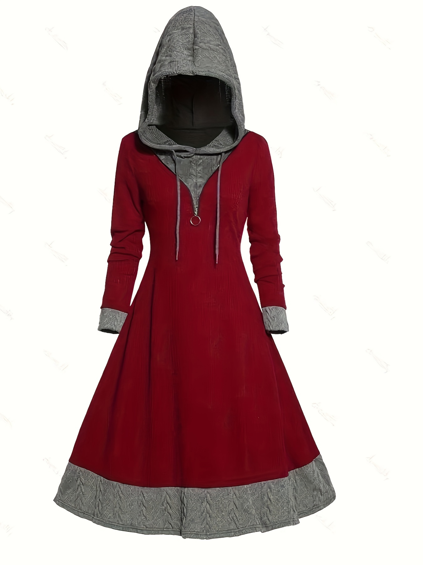 contrast trim drawstring hooded dress casual long sleeve dress for spring fall womens clothing details 2