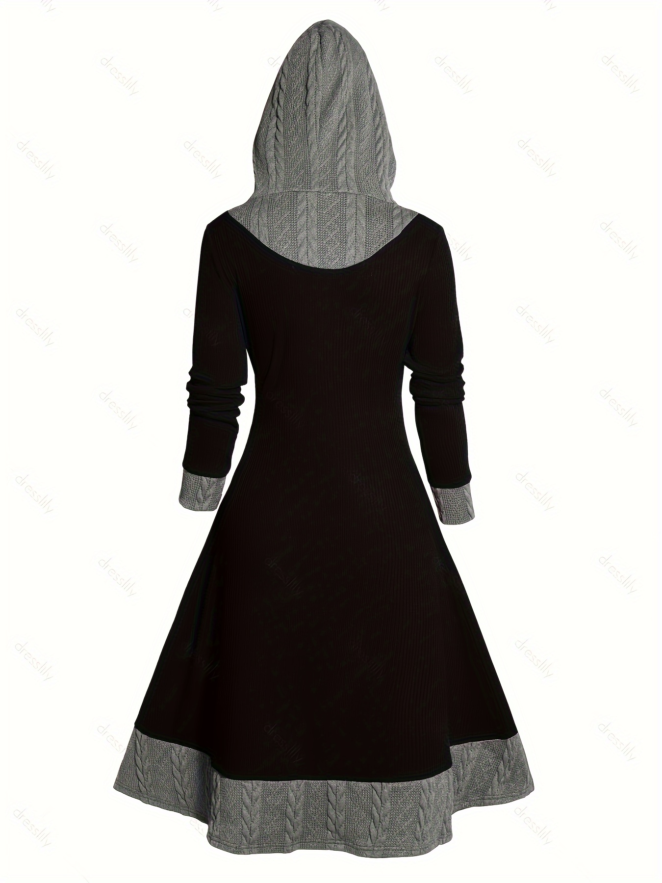 contrast trim drawstring hooded dress casual long sleeve dress for spring fall womens clothing details 5