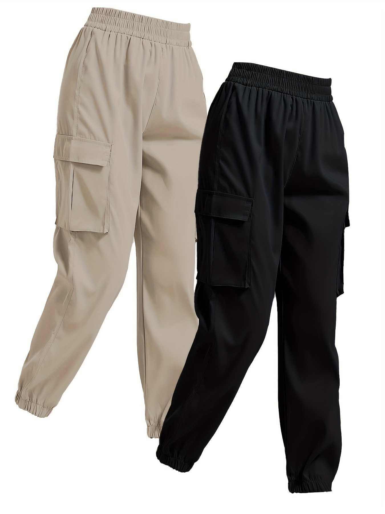 solid jogger cargo pants 2 pack casual flap pocket elastic waist pants womens clothing details 6
