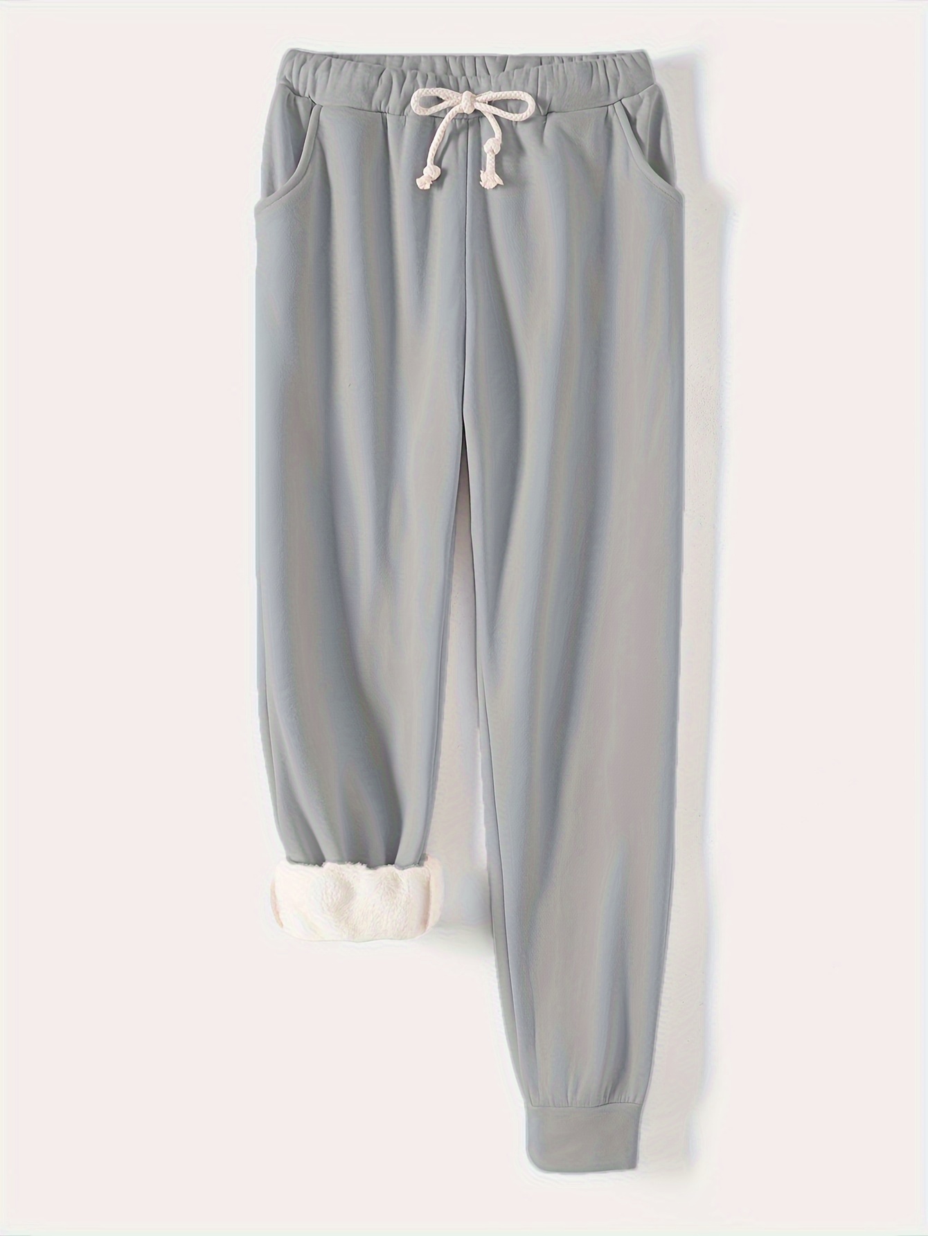 solid drawstring thermal sweatpants versatile loose comfy jogger pants womens clothing details 0