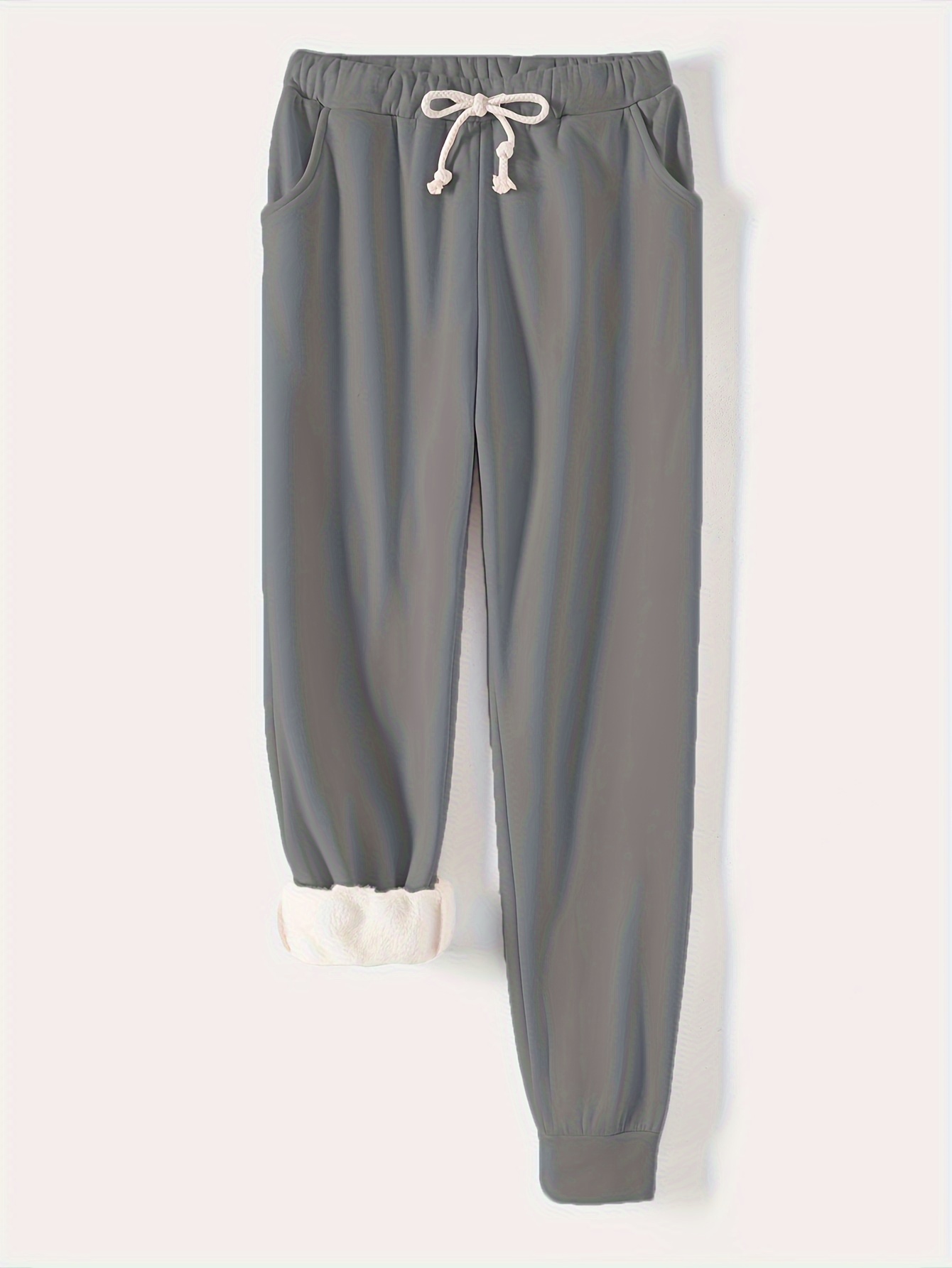 solid drawstring thermal sweatpants versatile loose comfy jogger pants womens clothing details 20