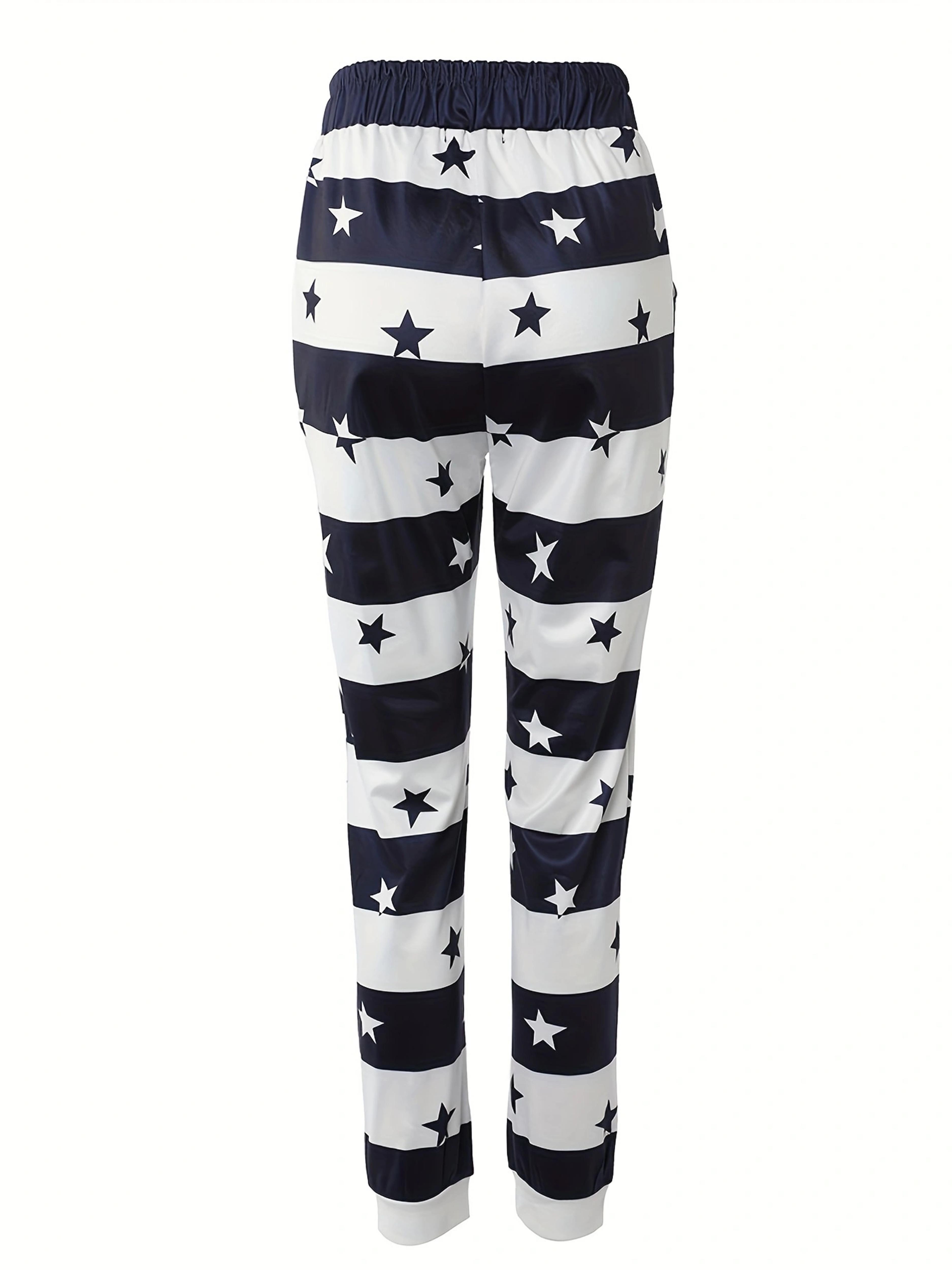 striped star print drawstring pants casual pants for spring summer womens clothing details 2