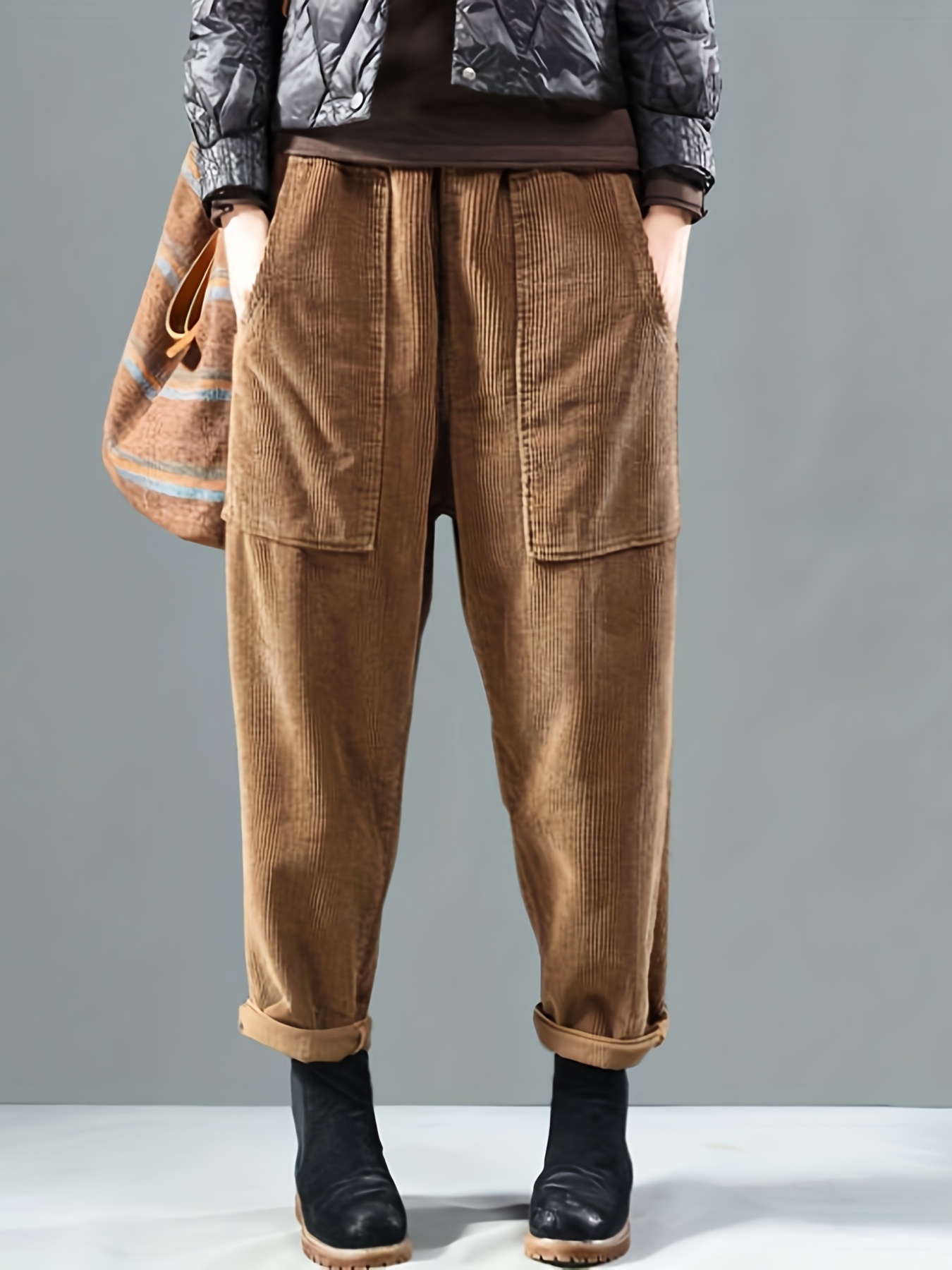 slant pockets harem pants casual loose pants for spring summer womens clothing details 0