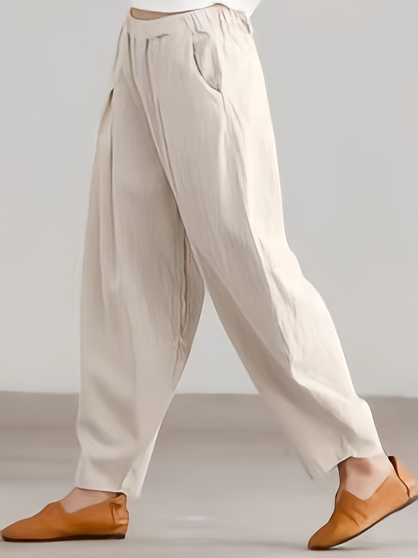 elastic high waist pants casual solid pants for spring summer womens clothing details 2