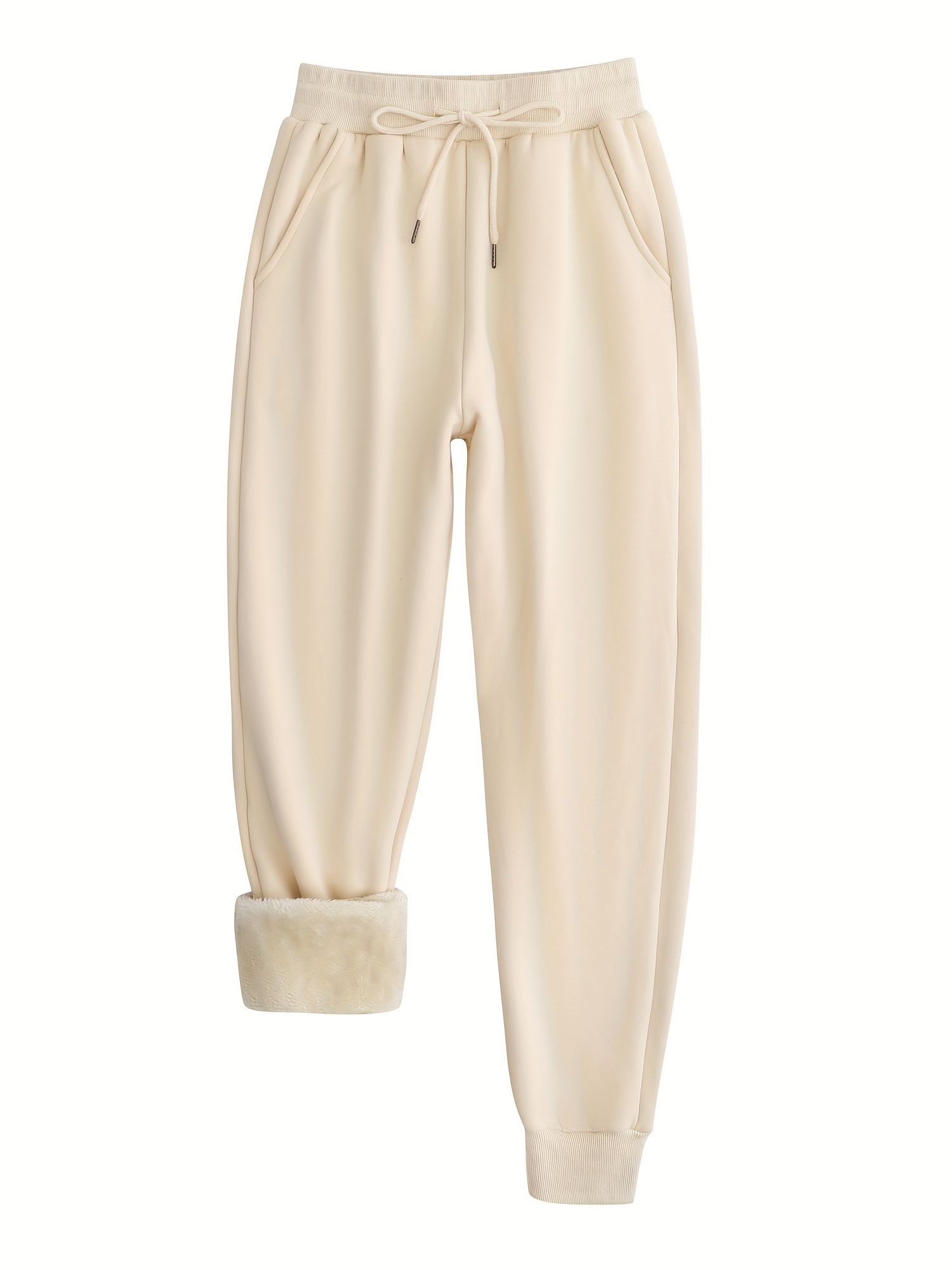 plush thermal pants, winter plush thermal pants casual drawstring pocket pants womens clothing details 0