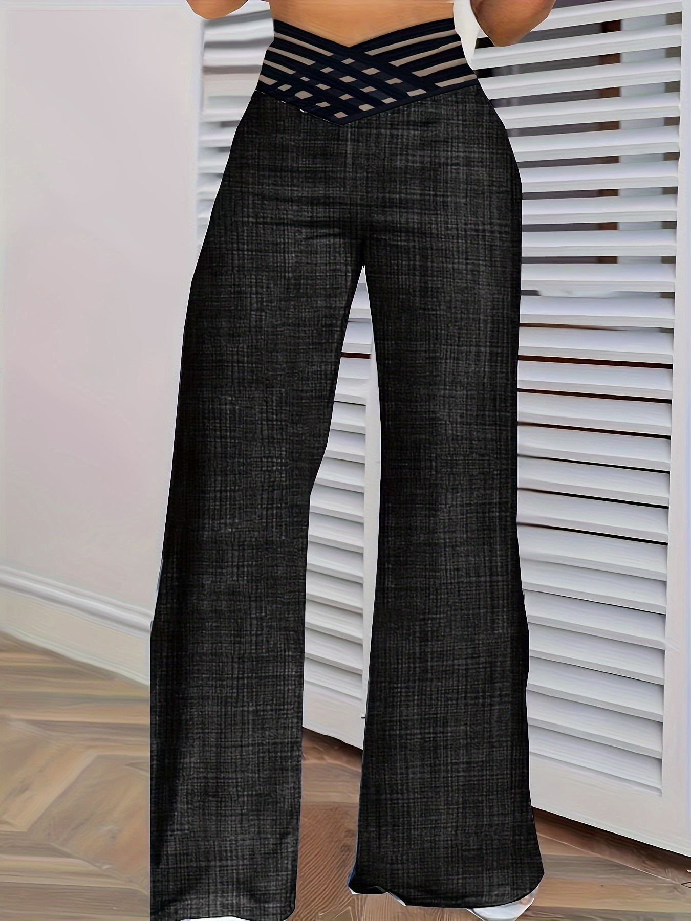 cross waist wide leg pants casual loose mesh stitching pants womens clothing details 9