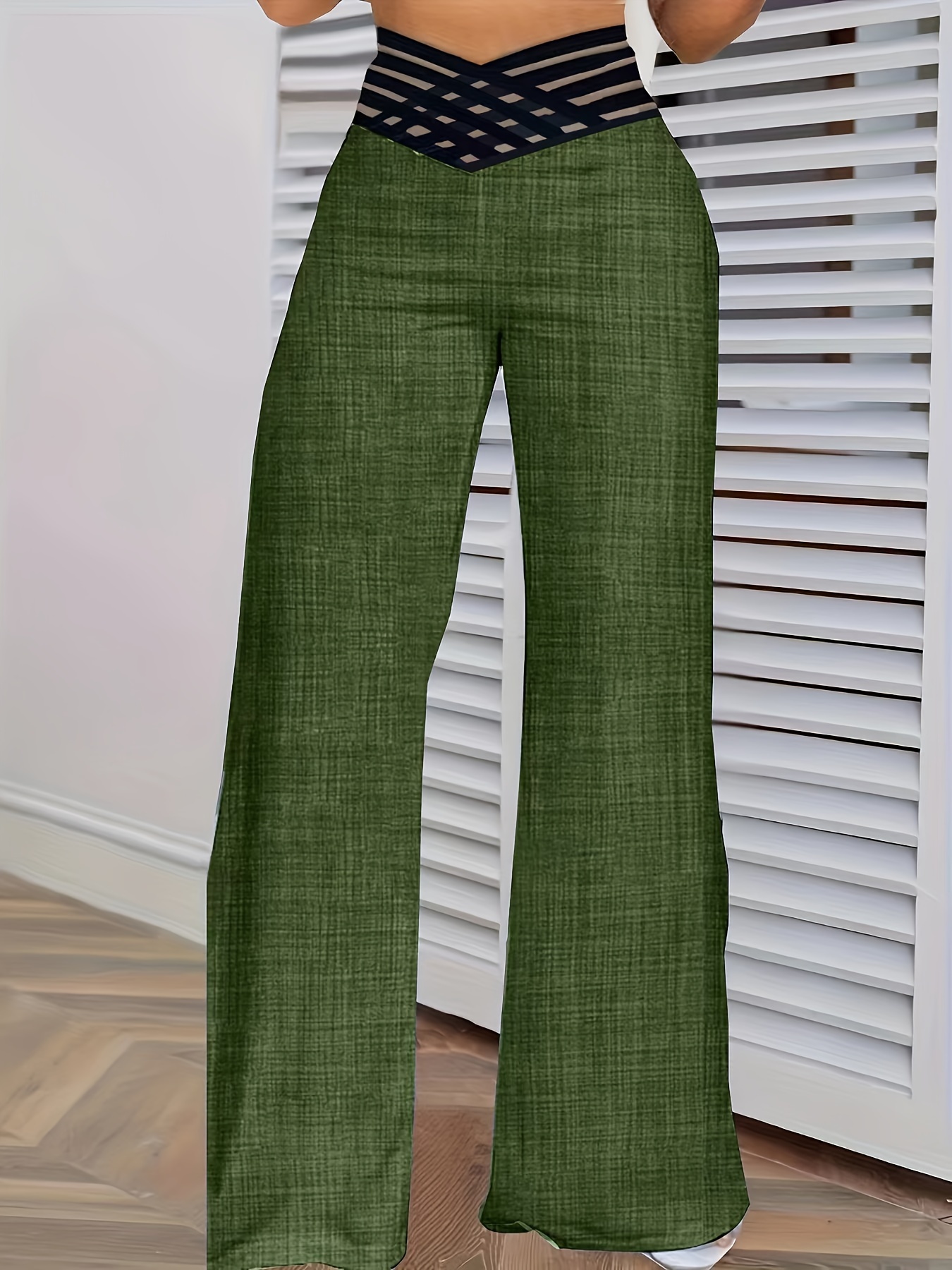 cross waist wide leg pants casual loose mesh stitching pants womens clothing details 12