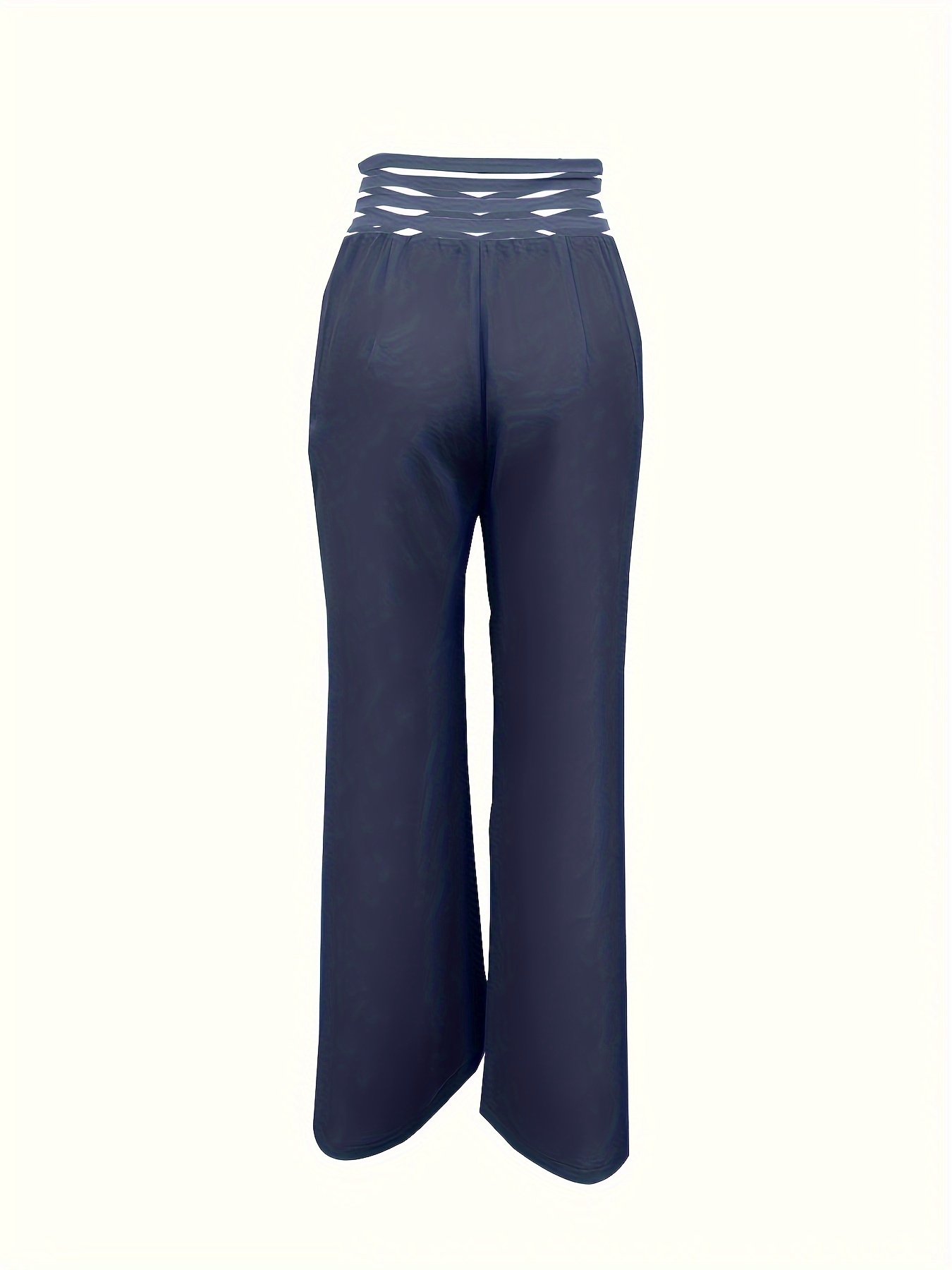cross waist wide leg pants casual loose mesh stitching pants womens clothing details 17