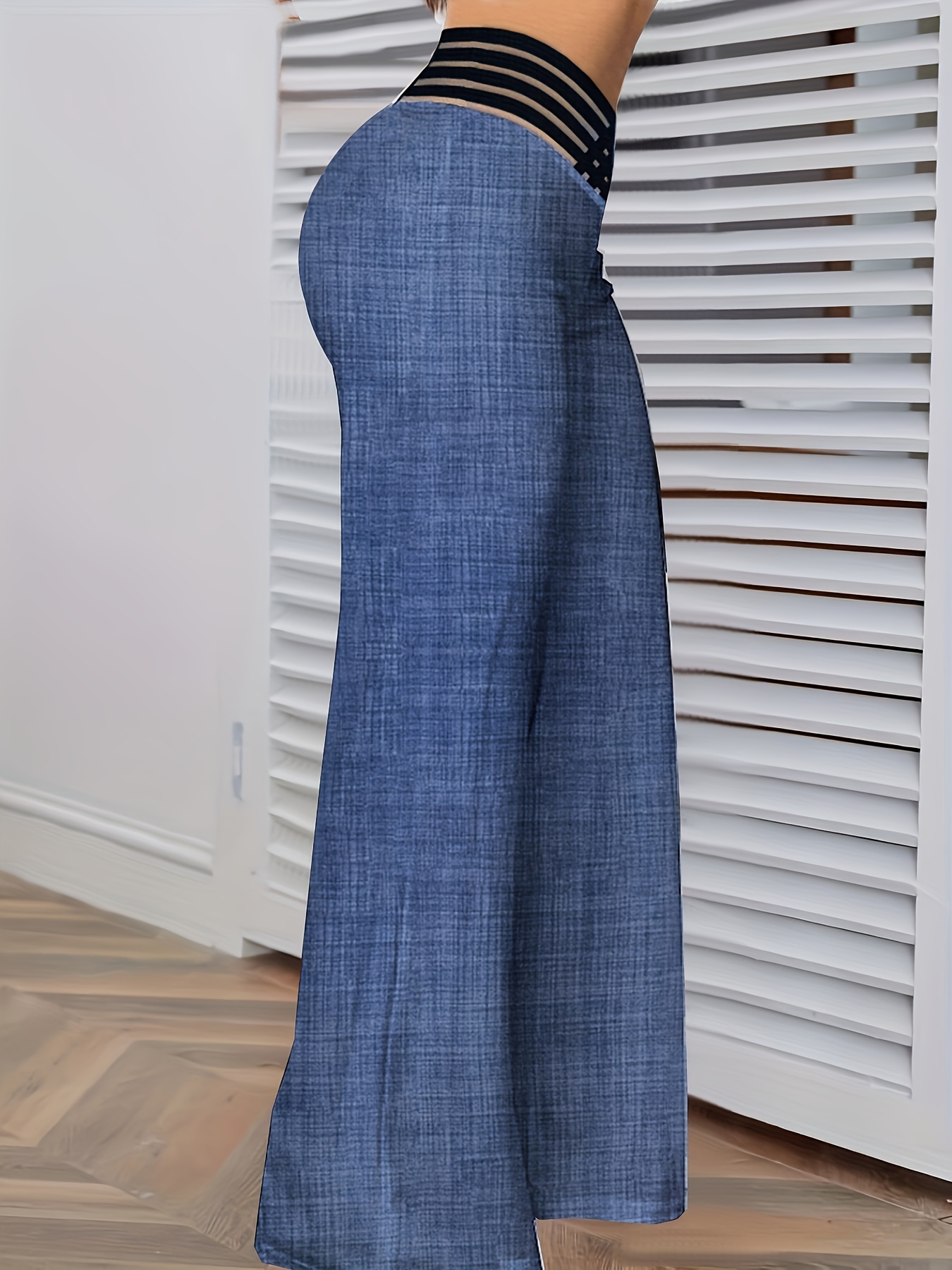 cross waist wide leg pants casual loose mesh stitching pants womens clothing details 28