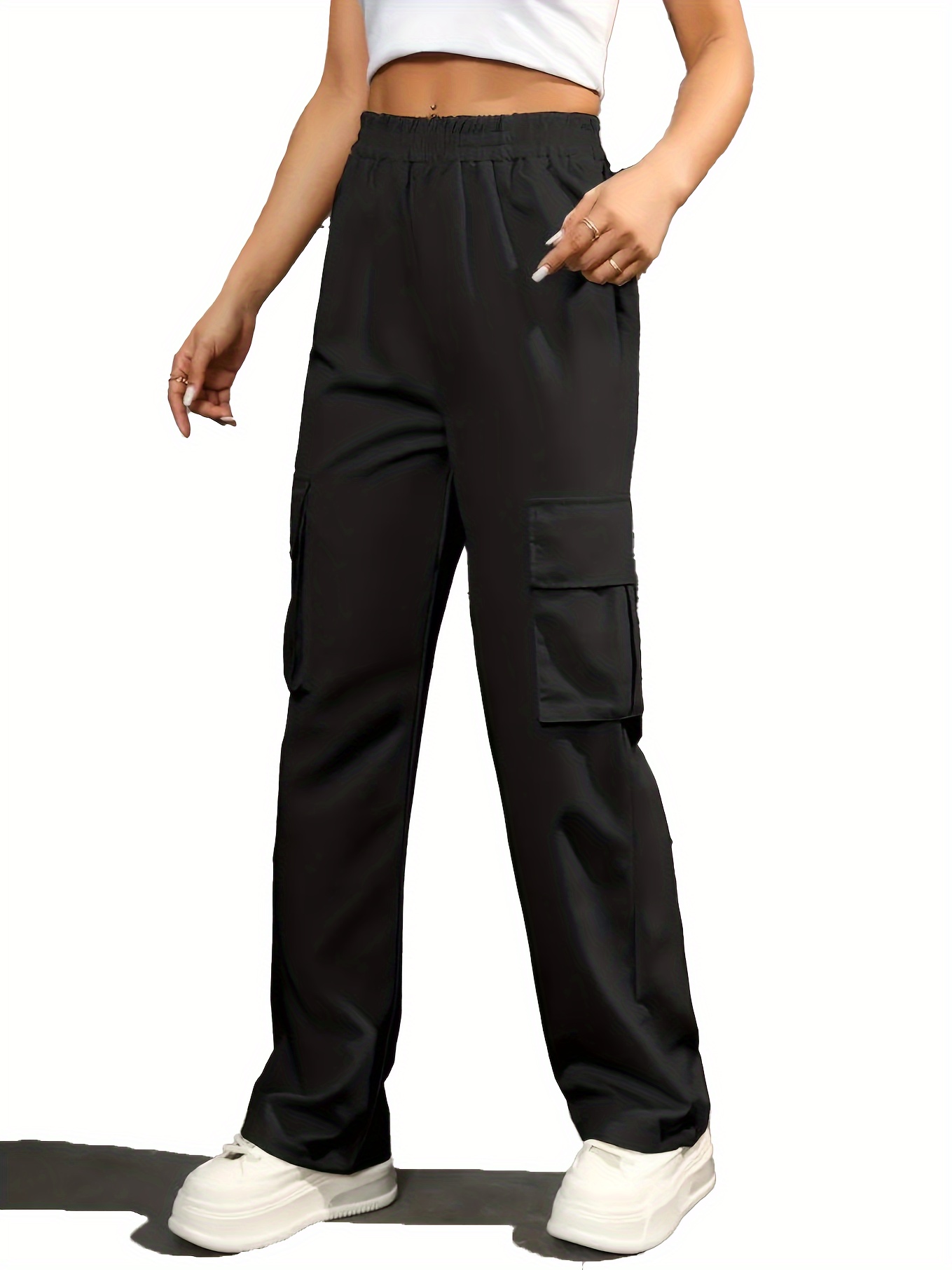 straight leg cargo pants y2k high waist solid pants for spring fall womens clothing details 1