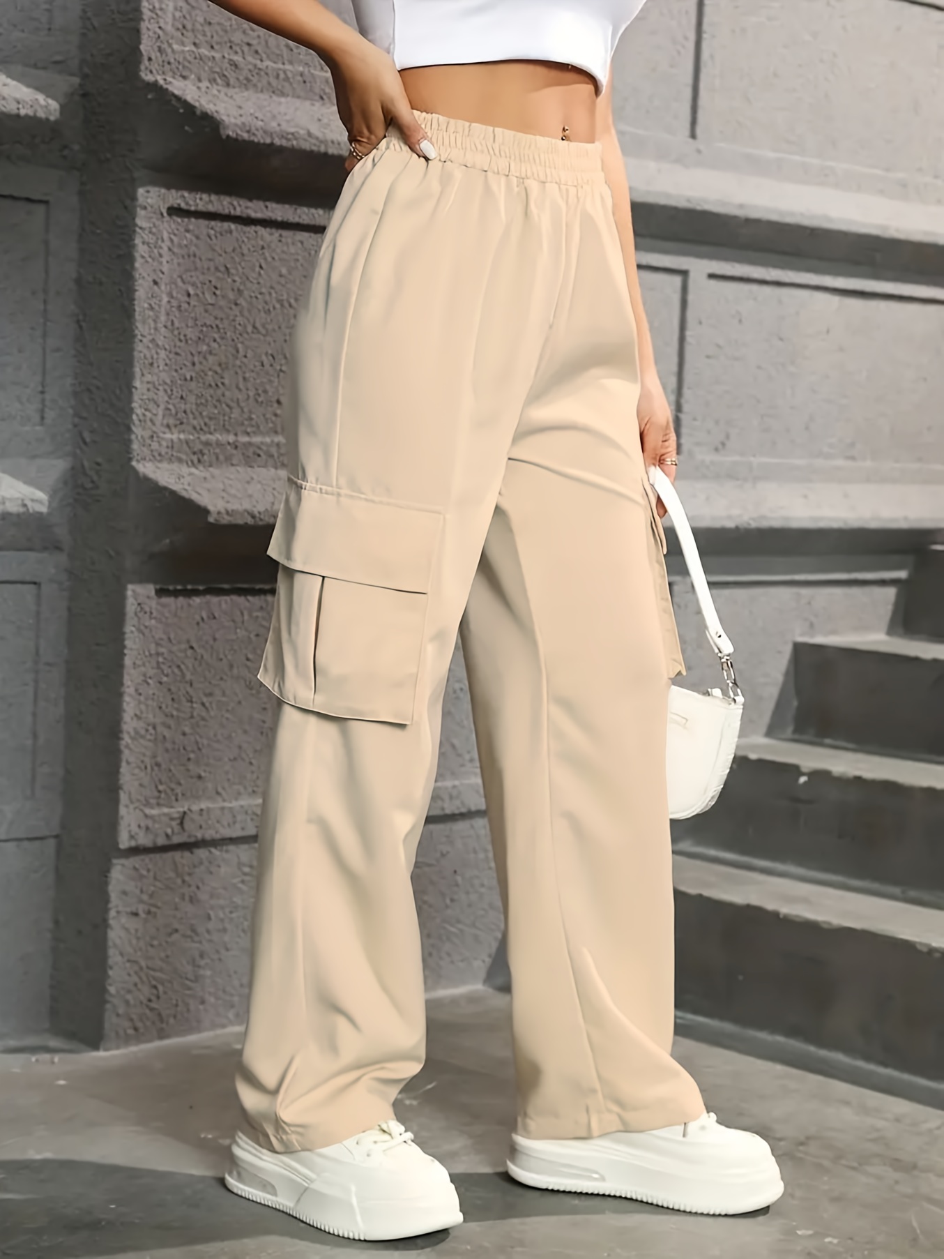 straight leg cargo pants y2k high waist solid pants for spring fall womens clothing details 6