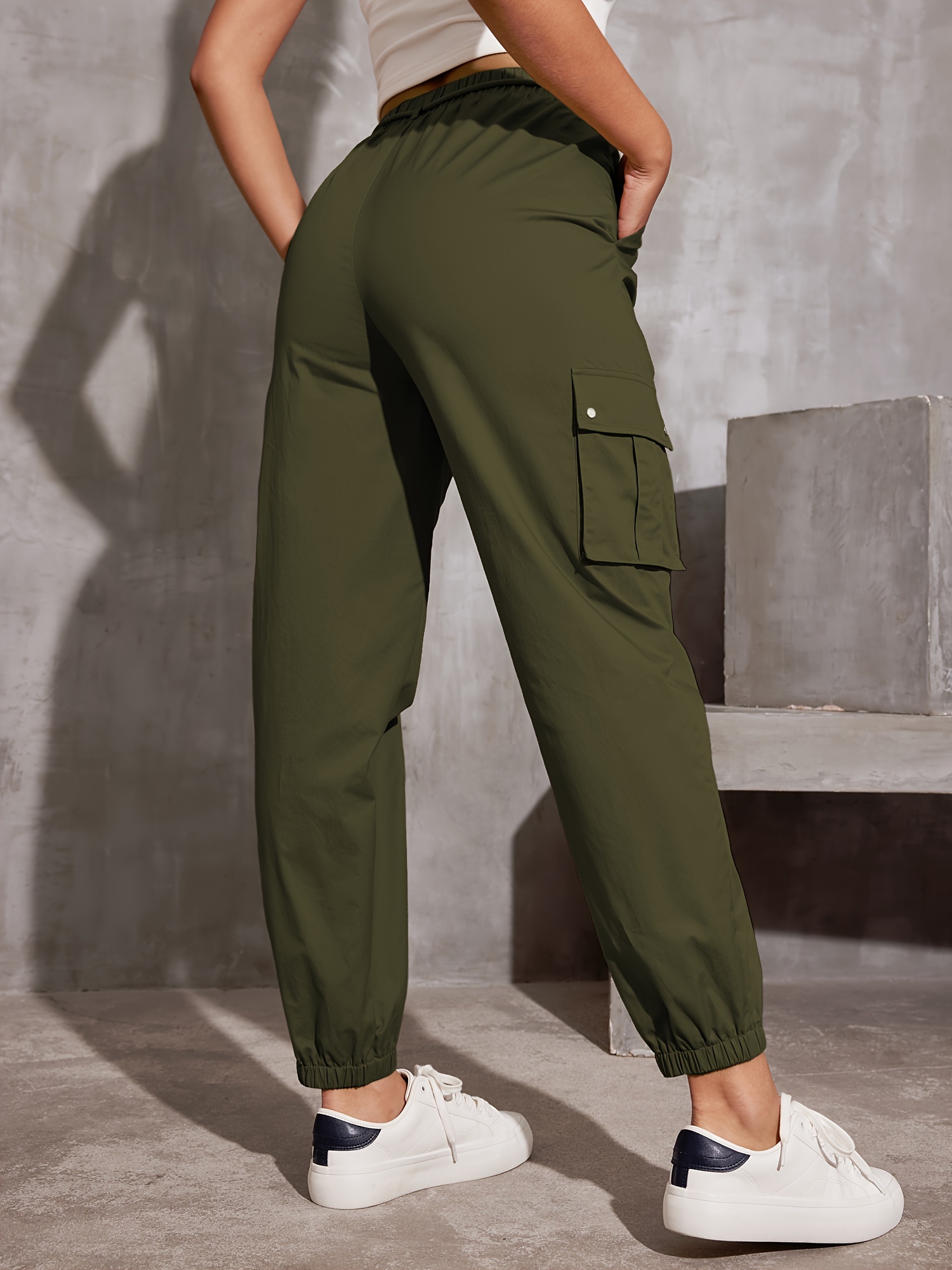 y2k solid pockets drawstring cargo pants casual loose baggy pants for all seasons womens clothing details 4